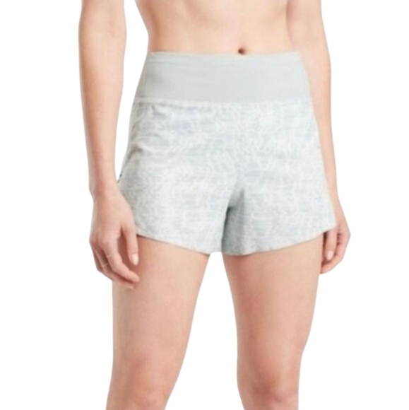 Athleta | Women's Light Green Printed Run With It 4.5" Shorts (Size Medium) - Picture 1 of 15